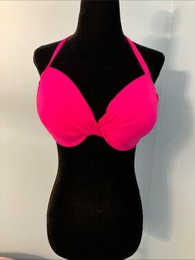 Twist-Front Halter Bikini Top in Hot Pink